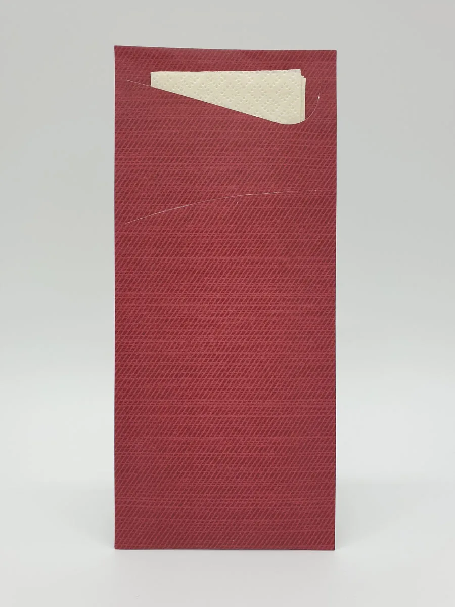 Bestecktasche · 8,5×19 cm · Bordeaux · 2-lagig · inkl. Serviette cream · Tissue