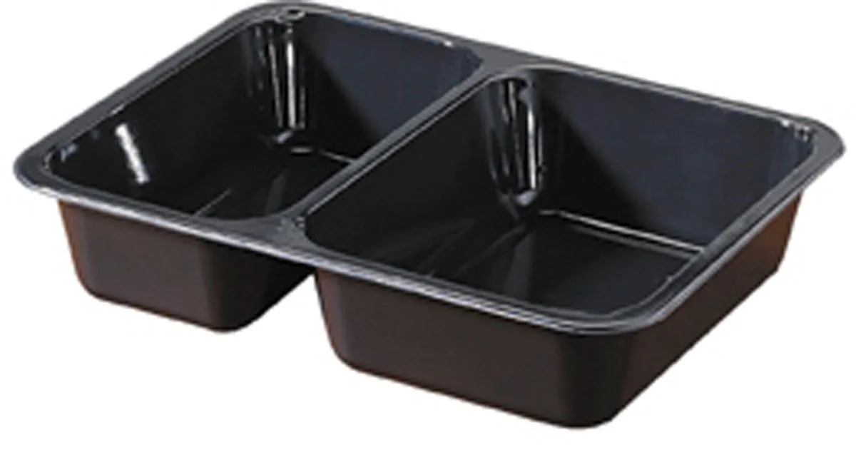 CPET-Schale 1110 ml · 225×175×43 mm · Schwarz · CPET · 2-Teilung