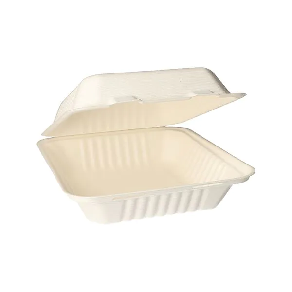 Menüboxen aus Zuckerrohr "pure" ungeteilt, 20 x 22 cm x 7,7 cm weiß