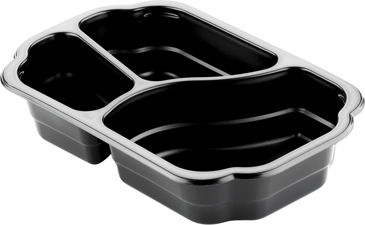 PP-Schale Take-Away 250×159×48 mm - 550|350|200 ml - Schwarz - 3-Teilung