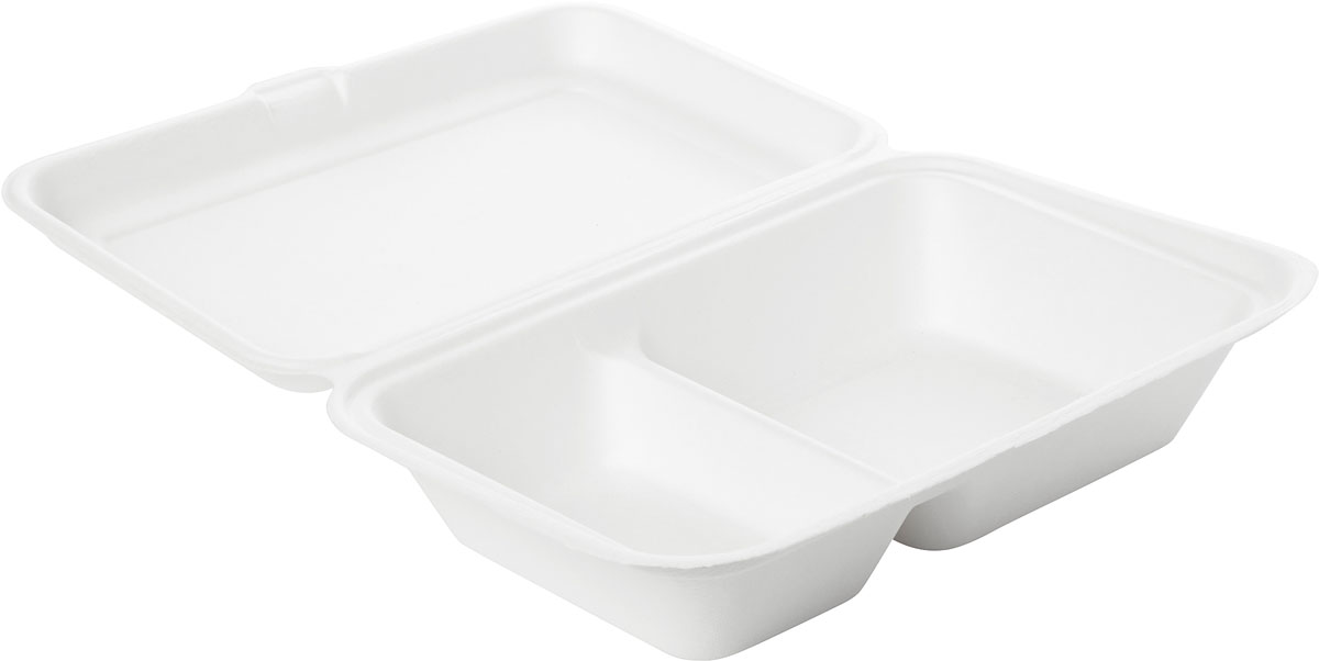 Menübox Bagasse 470/300 ml Weiß 2-Teilung