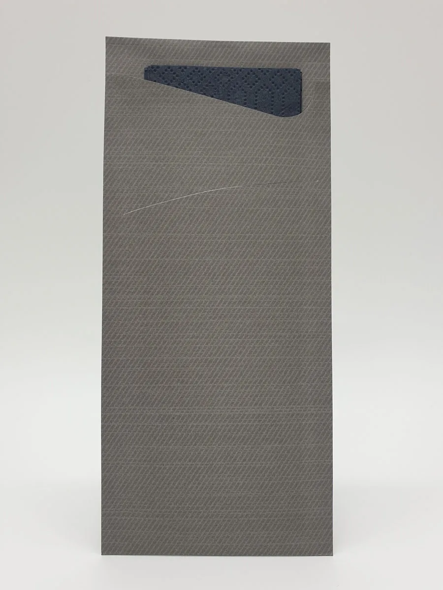 Bestecktasche · 8,5×19 cm · Granite Grey · 2-lagig · inkl. Serviette Schwarz · Tissue