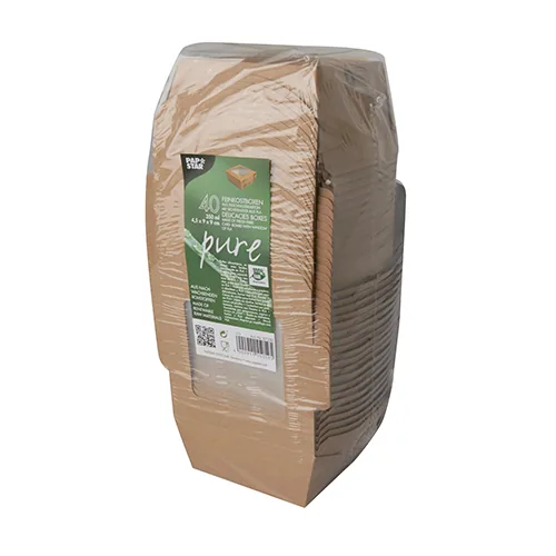 Feinkostbox 350 ml · 110×110×45 mm · Braun · Karton/PLA-Fenster
