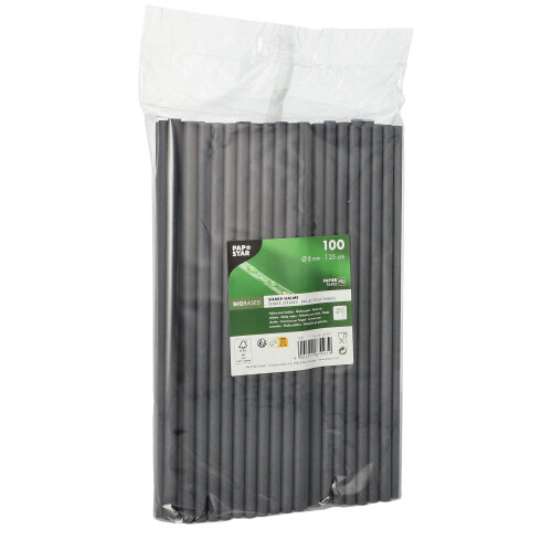 Papier-Trinkhalm Shake · Ø8 × 250 mm · Schwarz · Papier