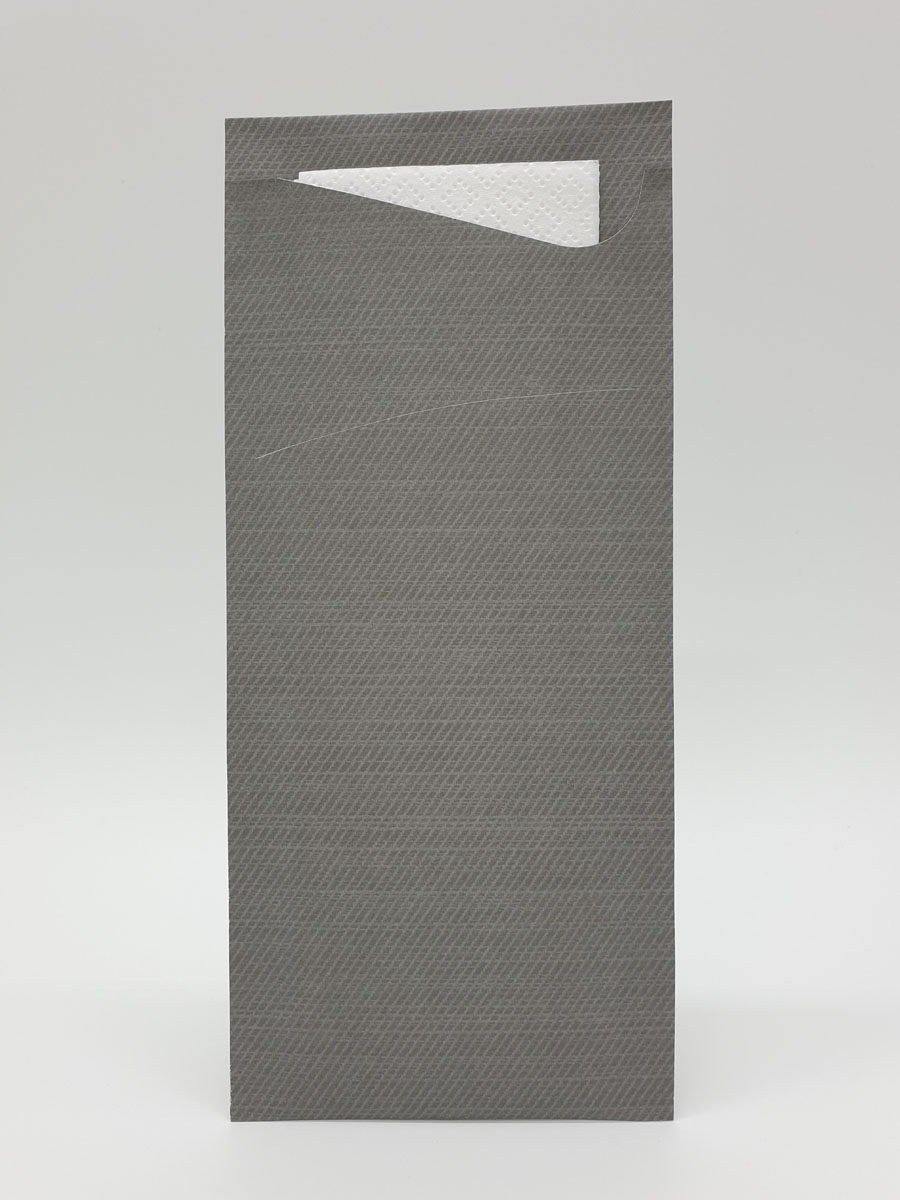 Bestecktasche · 8,5×19 cm · Grau · 2-lagig · inkl. Serviette weiß · Tissue