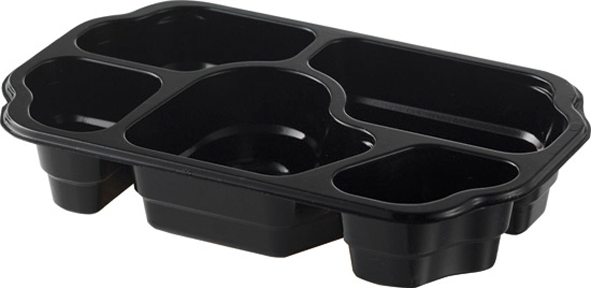 PP-Schale Take-Away 250×159×46 mm - 290|270|180|115|85 ml - Schwarz - 5-Teilung
