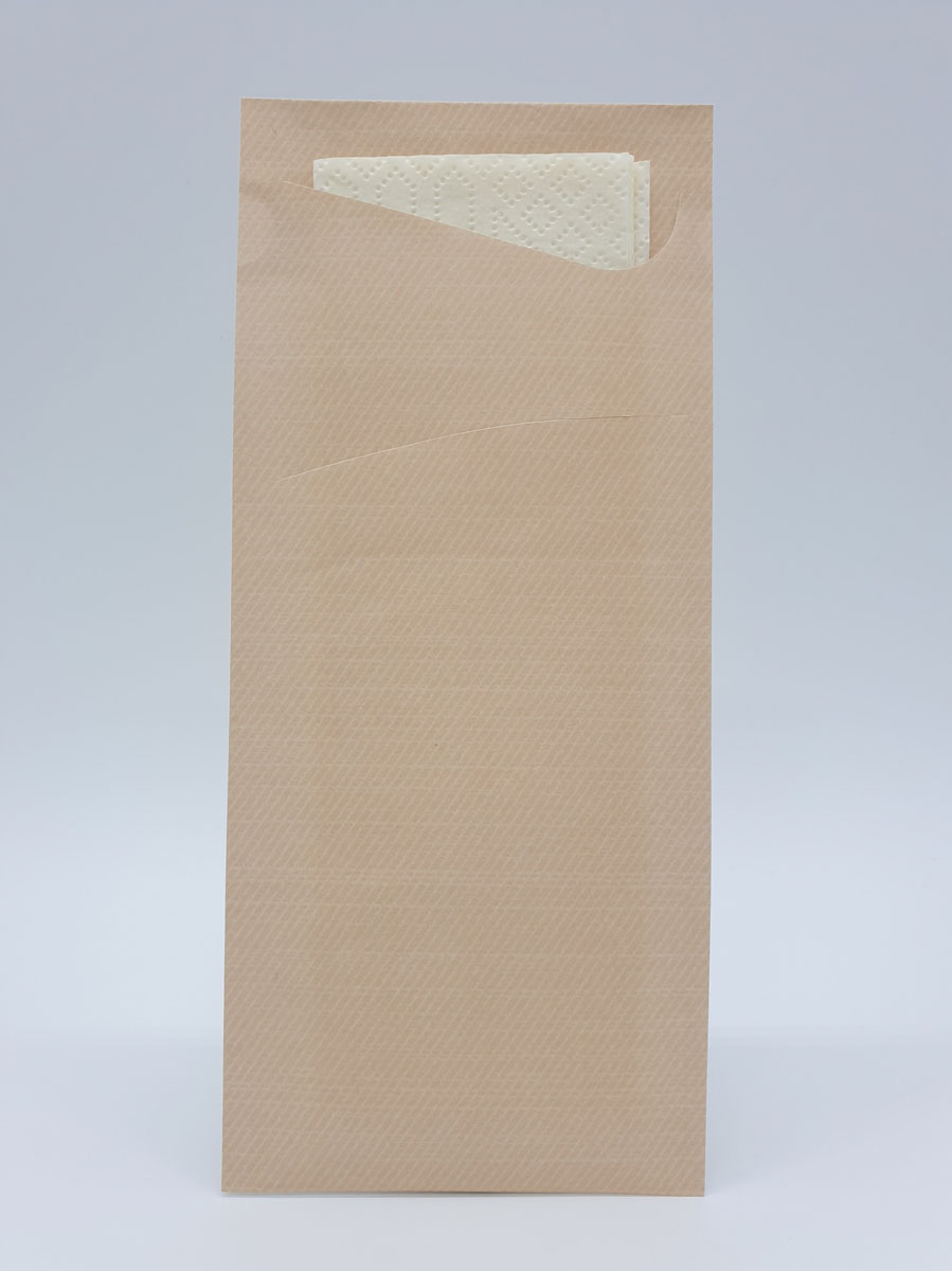 Bestecktasche · 8,5×19 cm · Nature · 2-lagig · inkl. Serviette cream · Tissue